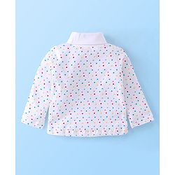 Babyhug Twill Floral Embroidered Frock with Full Sleeves Polka Dots Printed Inner Tee - Pink
