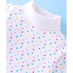 Babyhug Twill Floral Embroidered Frock with Full Sleeves Polka Dots Printed Inner Tee - Pink