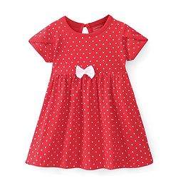 Babyhug Cotton Knit Half Sleeves Frocks with Floral Print & Striped Pack of 2 - Red