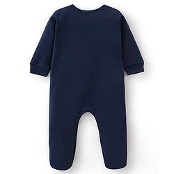 Babyhug Cotton Knit Full Sleeves Footed Sleepsuit with Text Print - Navy Blue
