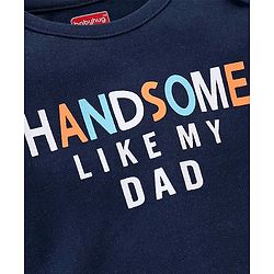 Babyhug Cotton Knit Full Sleeves Footed Sleepsuit with Text Print - Navy Blue