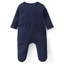 Babyhug Interlock Cotton Knit Full Sleeves Footed Sleep Suit Text Print - Navy Blue