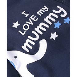Babyhug Interlock Cotton Knit Full Sleeves Footed Sleep Suit Text Print - Navy Blue