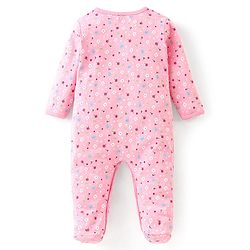 Babyhug Interlock Cotton Full Sleeves Footed Sleepsuit Birds & Floral Print - Pink