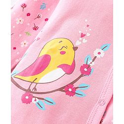 Babyhug Interlock Cotton Full Sleeves Footed Sleepsuit Birds & Floral Print - Pink
