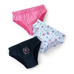 Babyhug 100% Cotton Panties Floral Print Pack of 3 - Pink Turquoise & Navy