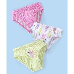 Babyhug 100% Cotton Panties Heart & Popsicle Print Pack of 3- Pink Green & White