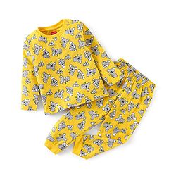 Babyhug Cotton Knit Full Sleeves Night Suit Koala Print - Yellow