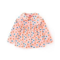 Babyhug Cotton Knit Full Sleeves Night Suit Heart Print - Peach