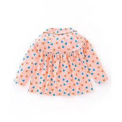 Babyhug Cotton Knit Full Sleeves Night Suit Heart Print - Peach