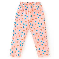 Babyhug Cotton Knit Full Sleeves Night Suit Heart Print - Peach