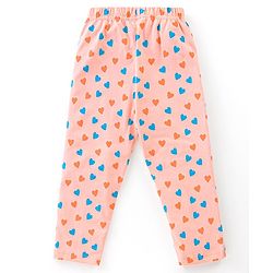 Babyhug Cotton Knit Full Sleeves Night Suit Heart Print - Peach