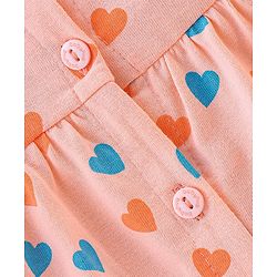 Babyhug Cotton Knit Full Sleeves Night Suit Heart Print - Peach