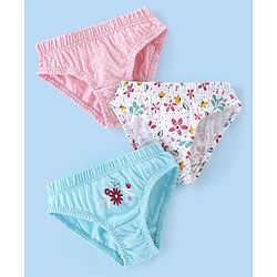 Babyhug 100% Cotton Panties Dot & Floral Print Pack of 3- Pink Blue & White