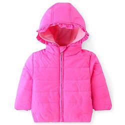 Babyhug Woven Full Sleeves Solid Hooded Jacket - Pink