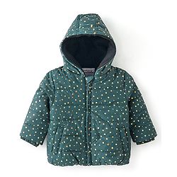 Babyhug Full Sleeves Hooded Quilted Jacket Polka Dot Print - Green