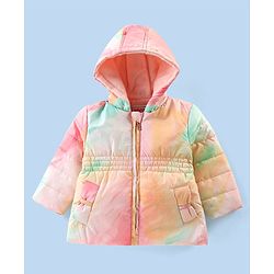 Babyhug Full Sleeves Hooded & Padded Jacket Tie Dye Print- Pink