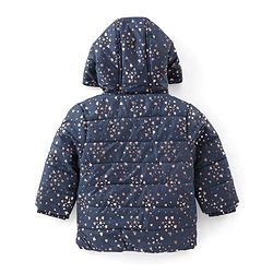 Babyhug Woven Full Sleeves Hooded Quilted Jacket Heart Print - Navy Blue