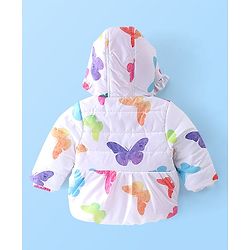 Babyhug Full Sleeves Hooded Jacket With Butterfly Print - White & Pink