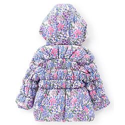 Babyhug Full Sleeves Woven Hoodie with Pockets Floral Print - Pink & Purple
