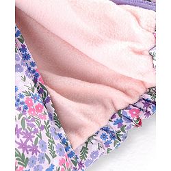 Babyhug Full Sleeves Woven Hoodie with Pockets Floral Print - Pink & Purple