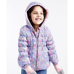 Babyhug Full Sleeves Woven Hoodie with Pockets Floral Print - Pink & Purple