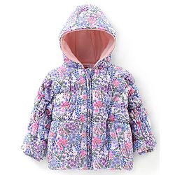 Babyhug Full Sleeves Woven Hoodie with Pockets Floral Print - Pink & Purple