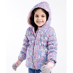 Babyhug Full Sleeves Woven Hoodie with Pockets Floral Print - Pink & Purple