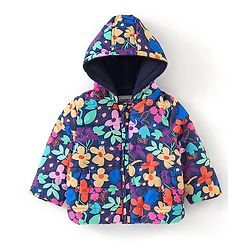 Babyhug Woven Full Sleeves Hooded Jacket Floral Print - Multicolour
