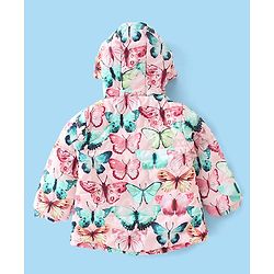 Babyhug Full Sleeves Hooded Padded Jacket Butterfly Printed - Pink