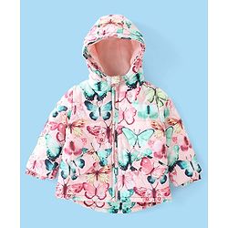 Babyhug Full Sleeves Hooded Padded Jacket Butterfly Printed - Pink