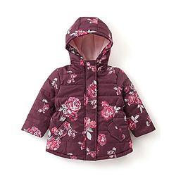 Babyhug Full Sleeves Hooded Padded Quilted Jacket Floral Print - Maroon