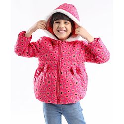 Babyhug Full Sleeves Hooded & Padded Jacket Floral Print- Pink