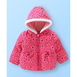 Babyhug Full Sleeves Hooded & Padded Jacket Floral Print- Pink