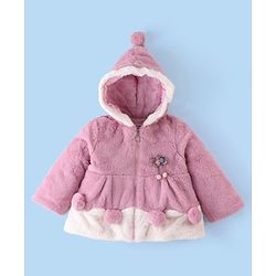 Babyhug Full Sleeves Woven Winter Jacket with Hood Floral Applique-Pink