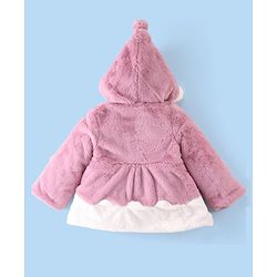 Babyhug Full Sleeves Woven Winter Jacket with Hood Floral Applique-Pink