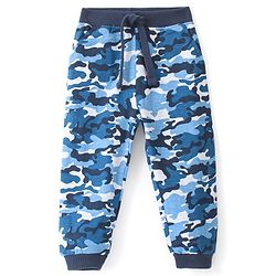 Babyhug Cotton Looper Full Length Track Pants Camouflage Print - Blue