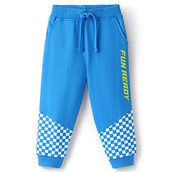 Babyhug Cotton Looper Full Length Checkered Lounge Pant- Blue & White