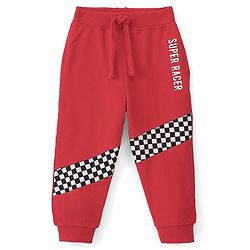 Babyhug Cotton Looper Knit Full Length Track Pants Checker Print - Red