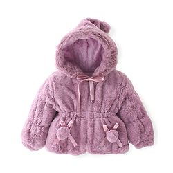 Babyhug Full Sleeves Fur Hooded Jacket with Bow & Pom Pom Detailing - Pink