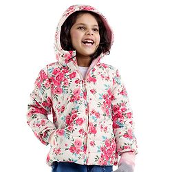 Babyhug Woven Full Sleeves Floral Printed Jacket with Hood - Pink