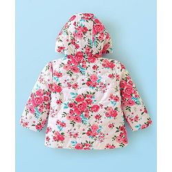 Babyhug Woven Full Sleeves Floral Printed Jacket with Hood - Pink