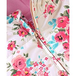 Babyhug Woven Full Sleeves Floral Printed Jacket with Hood - Pink