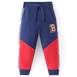 Babyhug Cotton Looper Knit Full Length Text Printed Cut & Sew Lounge Pant - Navy Blue & Red