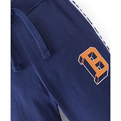 Babyhug Cotton Looper Knit Full Length Text Printed Cut & Sew Lounge Pant - Navy Blue & Red