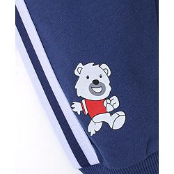 Babyhug Cotton Looper Knit Full Length Lounge Pant Bear Printed - Navy Blue