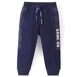 Babyhug Cotton Looper Full Length Lounge Track With Text Print - Navy Blue