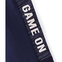 Babyhug Cotton Looper Full Length Lounge Track With Text Print - Navy Blue