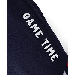 Babyhug Cotton Looper Full Length Lounge Pant Color Block & Text Printed - Grey & Navy Blue