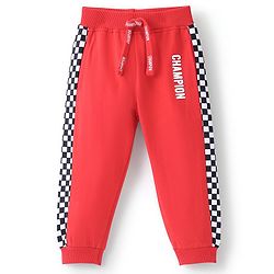 Babyhug Cotton Looper Knit Full Length Lounge Pant Text Print - Red